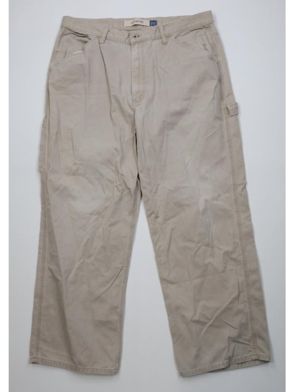 Vintage Y2K 2000 Gap Mens 38x30 Baggy Carpenter Wide Leg Pants Beige Cotton
